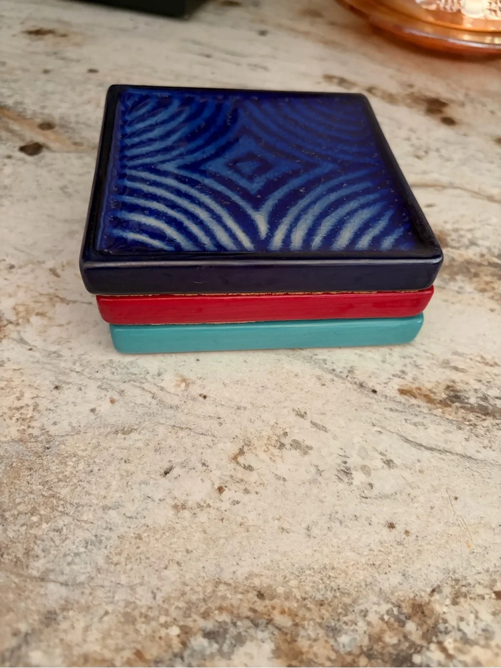 Pier 1 Blue, Teal & Red Decorative Glass Coasters